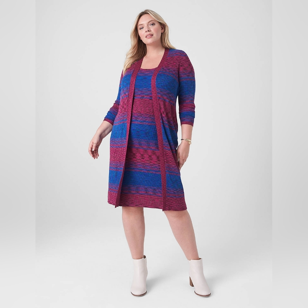 Lane Bryant Striped Knit Pink Blue Striped Long Duster Cardigan Women Size 18/20